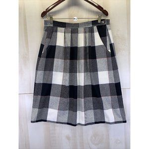 Vintage 1980s Wool Plaid Pocket Front Women’s Flare Pleated Skirt Size 12-10712